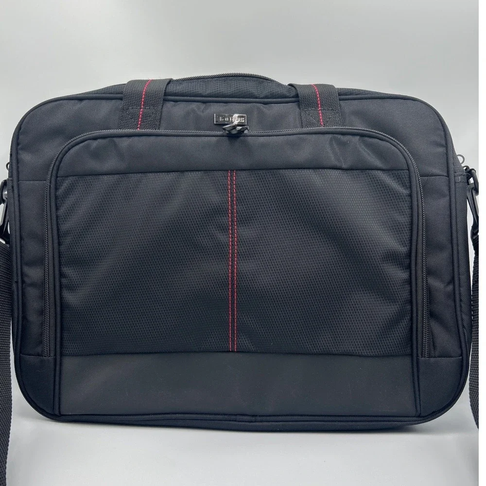 Targus Black Nylon Laptop Messenger Bag Red Stitching Briefcase Case‎ TBT238US